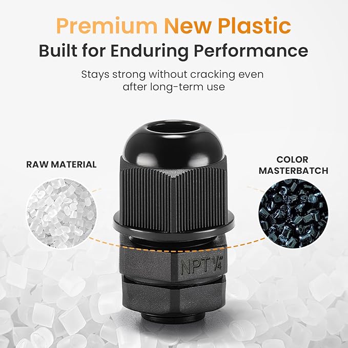 QILIPSU 12pcs 1/4" NPT Cable Gland Waterproof IP68 Nylon Cable Pass Through Cord Grip Connector Strain Relief Wire Grommet