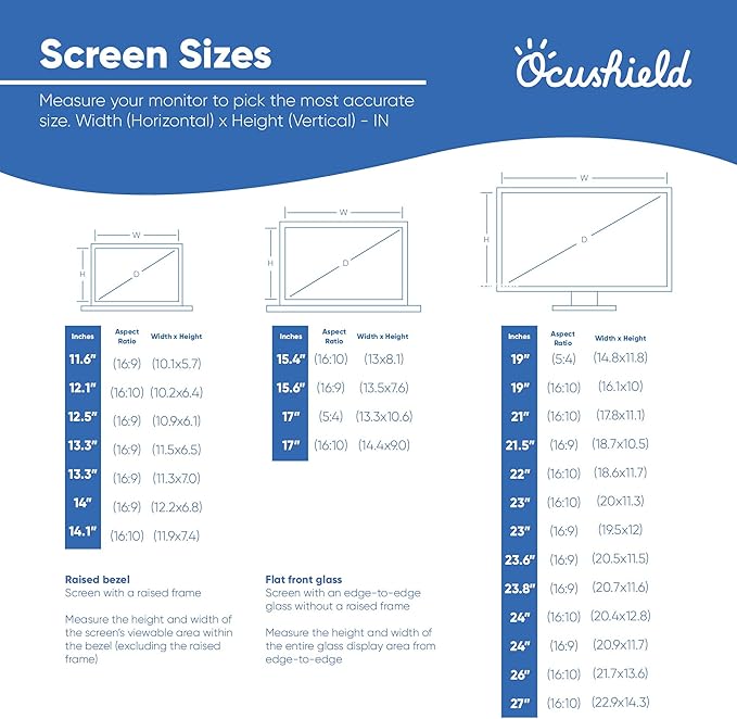 Ocushield 23" Premium Blue Light Screen Protector with Privacy Filter for Laptops and Computer Monitors - Anti-Glare - Easy Install - Anti-Fatigue (510 x 287 mm)