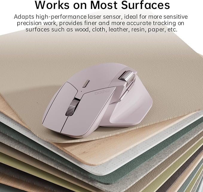 Rapoo MT760Mini Bluetooth Wireless Mouse - Bluetooth 5.0 and 2.4GHz Multi-Mode Connection, Support 4 Devices, M+ Cross Computer Technology, 11 Programmable Buttons,Pink