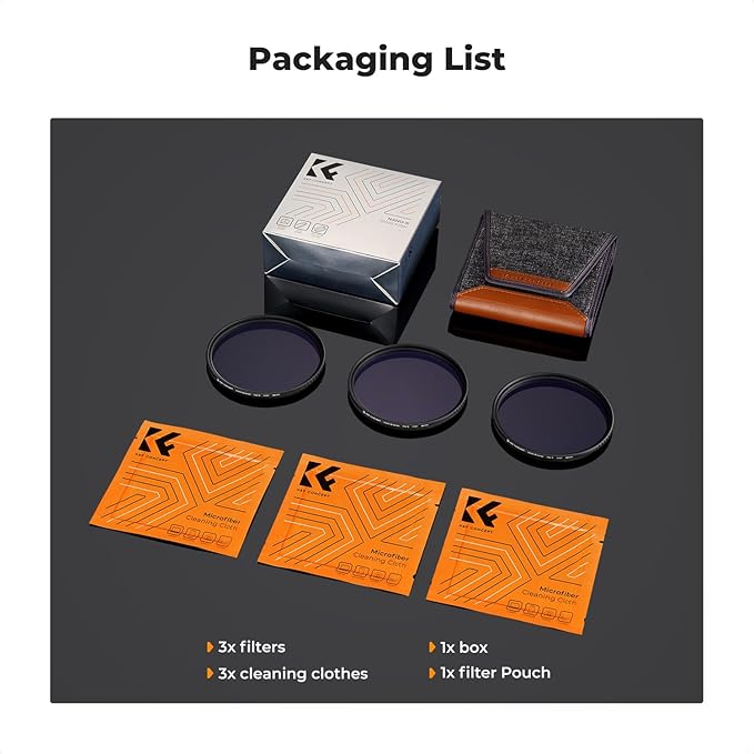 K&F CONCEPT 55mm Star Filters Kit (3pcs) 4 Points 6 Points 8 Points Cross Screen Starburst Filters Set -18 Layer Coating Ultra Slim Optical Glass Camera Lens Filter with 3 Cleaning Cloth
