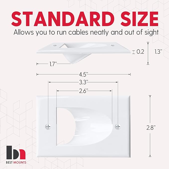 2 Pack Wall Plate Cable Pass Through with Bracket - In Wall Cable Management Kit - Recessed Cable Wall Plate Pair with Single Gang Low Voltage Mounting Bracket - Decorator Cover for Low Voltage Cables