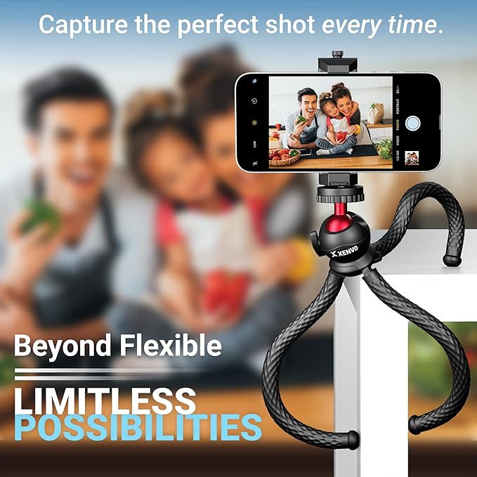 SquidGrip Flexible Cell Phone Tripod and Portable Action Camera Holder - Compatible with iPhone, GoPro, Android, Samsung, Google Pixel and All Mobile Phones Red