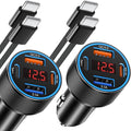 65W iPhone Car Charger Fast Charging, 2Pack 4 Port USB C Fast Car Charger+6ft Type C to C Cable, Dual USB-C & USB-A Cigarette Lighter Adapter with Voltmeter for iPhone 16 15 Pro Max,iPad,Samsung,Pixel