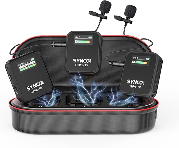 SYNCO Wireless Lavalier Mic System, G2(A2) PRO Dual Channel 656FT Transmission with Digital USB Outputs for DSLR/iPhone/Android/PC/Action cam, Professional-Lapel-Microphones-for-Camera