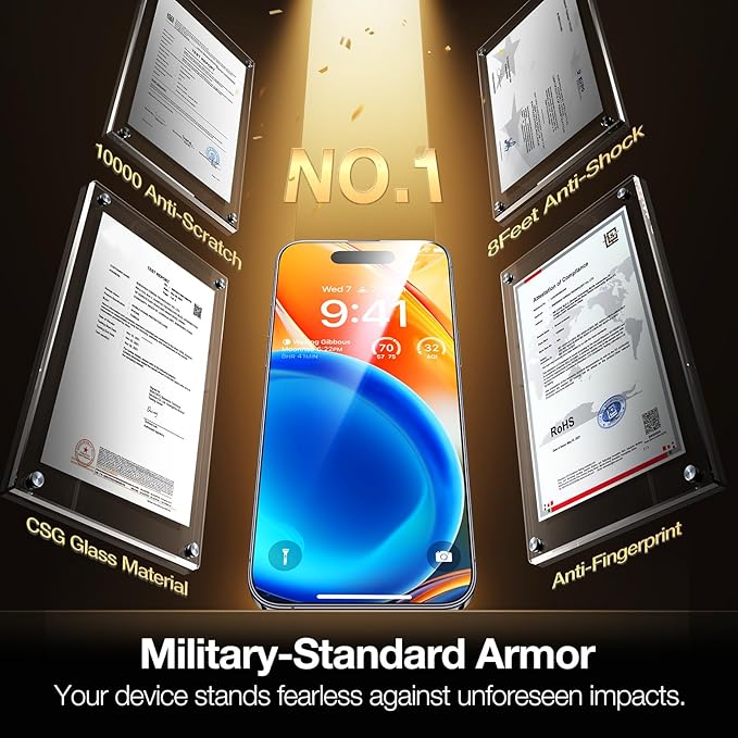 TORRAS Screen Protector for iPhone 2023 Diamond Shield Shatterproof Full Coverage, 6.7 inch, 2 Pack