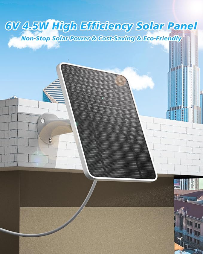 Solar Panel Charger Compatible with Arlo Pro 5S/Pro 4/Pro 3/Pro 3 Floodlight/Ultra/Ultra 2 Camera, 6V 4.5W Solar Panels Charging IP65 Weatherproof w/ 9.8ft Charging Cable Adjustable Wall Mount, 1 Pack