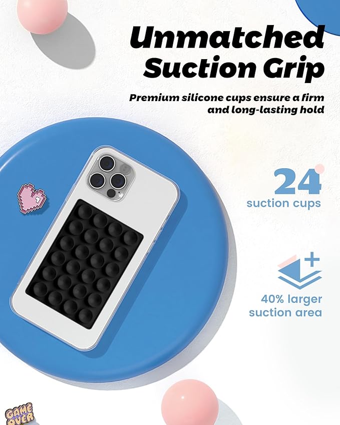 amBand Magnetic Sticky Phone Suction Grip for MagSafe, Removable for Wireless Charging, Durable Magnet Silicone Portable Mount Stand for iPhone 12/13/14/15/16 Series, Hands-Free Video/Selfie, Black