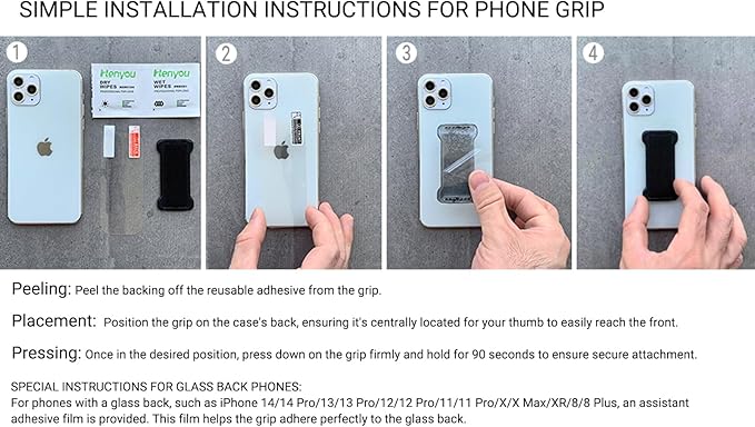 Universal Phone Grip for Smartphones& Mini Tablets - Phone Holder for Hand for Back of Phone - Wireless Charging Compatible (Silver) -2Pack