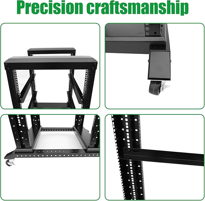 15U Server Rack/4-Post 19in Network Rack/Open Frame Rack with Wheels, Heavy-Duty Frame Cabinet/Adjustable Depth 15.75-13.75in GLOBALRACK(4POST-600-15U)