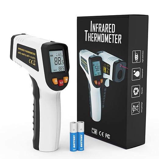 KNINE OUTDOORS Infrared Thermometer Laser Temperature Gun, -58℉ to 1112℉, Single Laser Targeting, Distance to Spot Ratio 12:1, for Cooking, Oven and Meat (White)