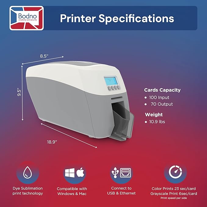 Bodno Magicard 600 Single Sided ID Card Printer & Complete Supplies Package ID Software - Gold Edition