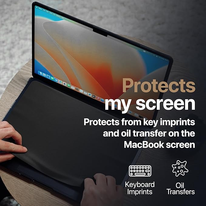 Kuzy Premium Microfiber MacBook Screen Cleaner and Keyboard Protector - Anti-Imprint Laptop Cleaning Cloth for MacBook Pro 14" and MacBook Air 13", Scratch-Free, 11.5 x 7.8 inches, 1 Pack - Black