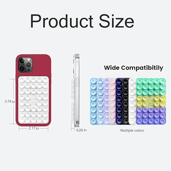 Silicone Double-Sided Suction Phone Grip Detachable Mount - Car Dashboard/Shower Phone Holder, Hands-Free For Selfies & Videos, ASMR- iphone & Android Compatible (Large, Lavender+Transparent)