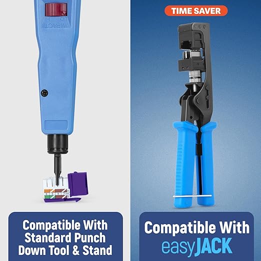 Everest 90° Angled RJ45 Cat6 Keystone Jacks 50-Pack in Purple - Slim Profile Female RJ45 Connectors - Cat 6 Keystone Jack - Compatible with 90° Angled Speed Termination Tool - easyJACK (B094WB91H3)