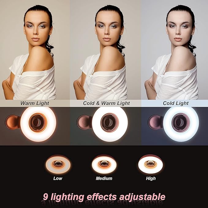 Macro Lens for iPhone and Android with Mini Clip Ring Light, Portable Rechargeable Dimming, for Smart Phone Photography, Camera Video Recording, VLOG