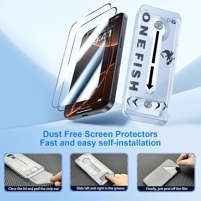 OneFish Full Edge Coverage Tempered Glass Screen Protector for IPhone 15 Plus/IPhone 14 Pro Max 6.7 inch 2 Pack Edge Reinforcement, Self-Aligning Installation, Case Friendly HD Screen Protectors