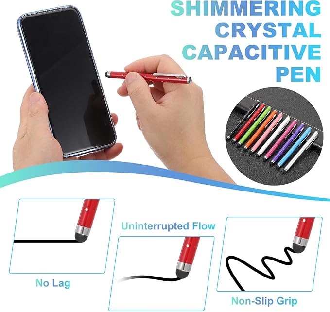 PATIKIL Stylus Pens for Touch Screens, 6 Pcs High Precision Universal Bling Stylus Crystal Metal Capacitive Pen for Touch Screen Devices Phone Tablets Laptop, Rose Red