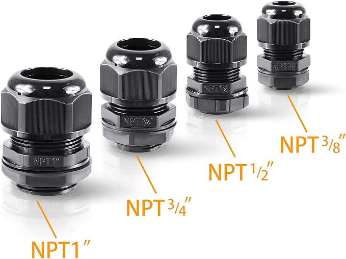 XHF 10 Pcs 1/2" IP68 Strain Relief Nylon Cord Grip Waterproof NPT Cable Glands Adjustable UL Listed and RoHS Compliant (Black)