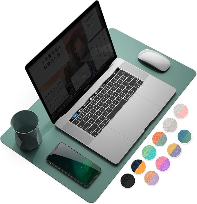 YSAGi Desk Mat, Mouse Pad,Waterproof Desk Pad,Large Mouse pad for Desk, Leather Desk Pad Large for Keyboard and Mouse,Dual-Sided Mouse Mat for Office (23.6" x 13.7", Pistachio Green + Green Blue)