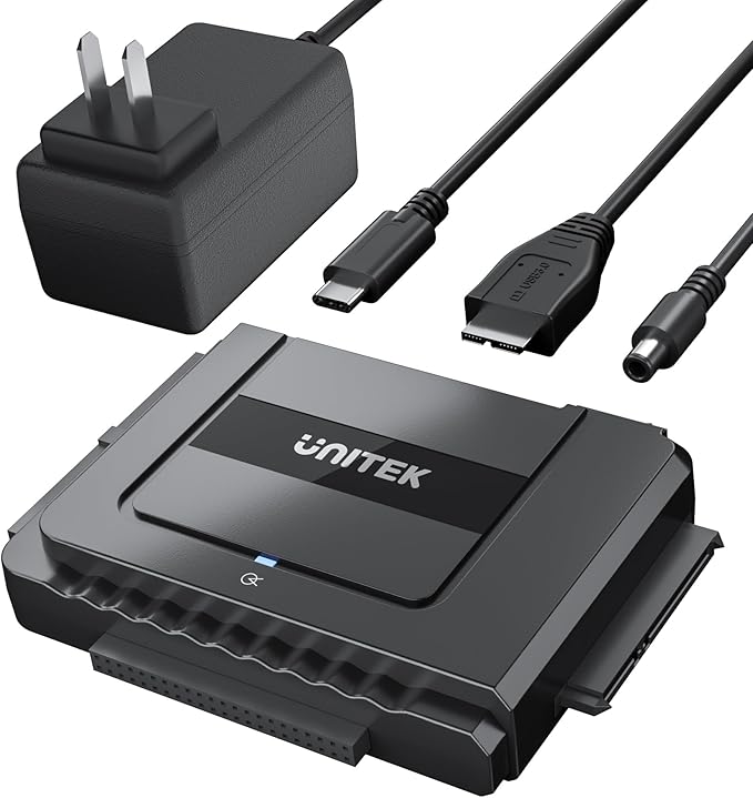 Unitek USB C to SATA 6Gbps IDE Adapter External Hard Drive Converter Kit for Universal 2.5/3.5 inch HDD/SSD Hard Drive Disk, DVD-ROM/CD-ROM/CD-RW, with USB C Connector & 12V/2A Power Adapter