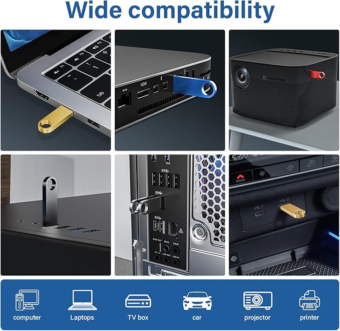 5 Pack 128GB USB Flash Drive with Keychains, Wooolken Sleek Metal USB 2.0 Thumb Drives Memory Stick for PC Laptop Computer