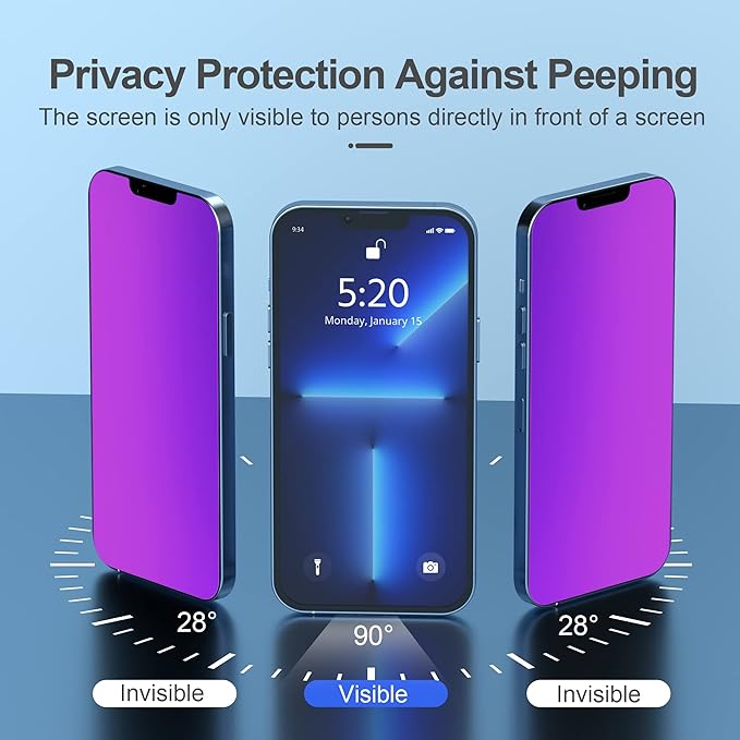 Compatible for iPhone 12 Pro Max Privacy Screen Protector 6.7 Inch, Purple Gradient Colorful Anti Spy Anti Blue Light HD Screen Protector Tempered Glass Easy Installation