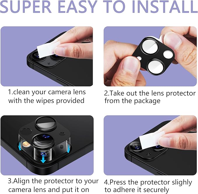 2 Pack Camera Lens Protector for iPhone 14 / iPhone 14 Plus,[Not Easy to Breakn ] AR Tempered Glass Strong Adsorption Metal Camera Cover Screen-purple