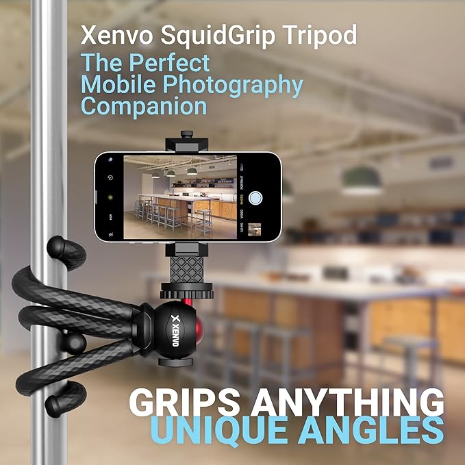 SquidGrip Flexible Cell Phone Tripod and Portable Action Camera Holder - Compatible with iPhone, GoPro, Android, Samsung, Google Pixel and All Mobile Phones Red
