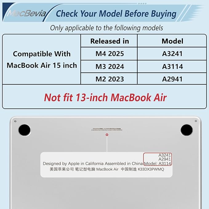 Compatible with MacBook Air 15 inch Case, M4 A3241/M3 A3114/M2 A2941 (Released 2025 to 2023), Hard Shell, Keyboard Cover, Screen Protector, Webcam Cover & Type-C Adapter, 016