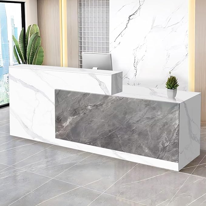 Reception Desk with Counter Modern Checkout Counter with Lockable Drawer Keyboard Tray Receptionist Desk for Office Salon Reception Table F Right 79inch/200cm