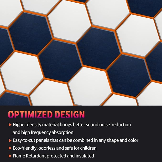 Mollywell Hexagon Acoustic Panels, High Density, Soundproofing, Decorative Noise Reduction Felt Wall Tiles for Ceilings, Home Office & Gaming Room (Orange), 14x12x0.4 Inch