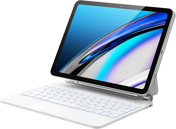 GreenLaw for iPad 11th(A16,2025)/10th(2022) Generation Case with Keyboard, Magic-Style Keyboard Stand, 7 Color Backlit, Stain-Resistant Surface, Multi-Touch Trackpad, White