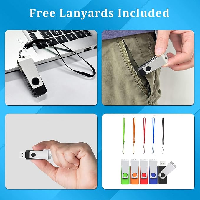 4GB Flash Drive 20 Pack, Wooolken USB 2.0 Memory Stick with Lanyards Swivel USB Stick for Data Storage and Backup (Mixed Colors)