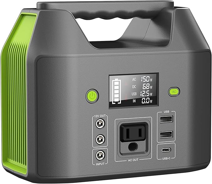 EnginStar Portable Power Station, 150W 155Wh Power Bank with 110V AC Outlet, 6 Outputs External Battery Pack Portable Backup Battery Laptop Charger with LED Light for Home Camping