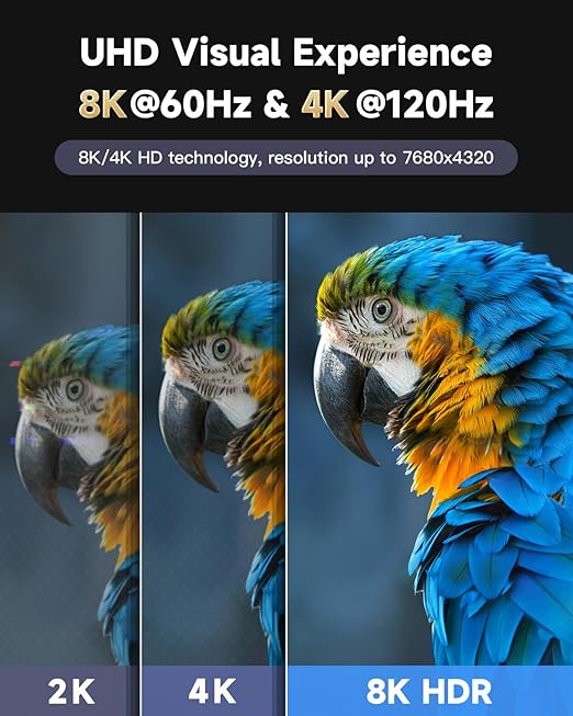 ARISKEEN 8K HDMI Cable 4 FT, 48Gbps High Speed HDMI 2.1 Cable, 8K 60Hz, 4K 120Hz 144Hz Braided HDMI Cord - 4 Feet