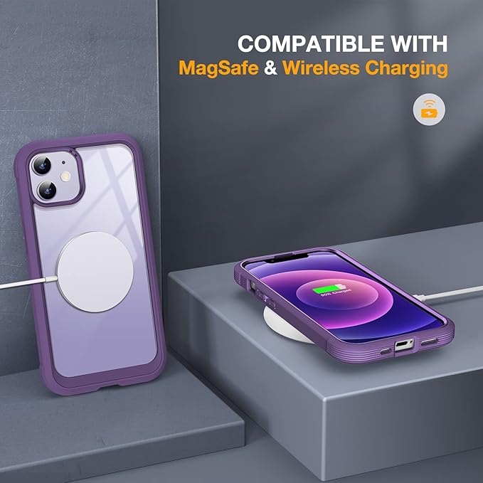 Miracase Glass Series for iPhone 12/12 Pro Case 6.1 inch, Upgraded Full-Body Rugged Phone Bumper Case Cover with Built-in 9H Tempered Glass Screen Protector and Camera Protector, Purple
