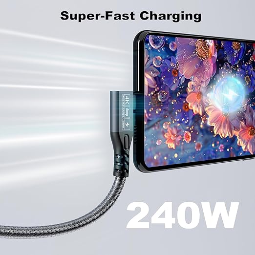 CABLEDECONN USB C 3.2 Gen-2 Extension Cable 0.5M 1.6FT 90 Degree Elbow Thunderbolt 3 240W Fast Charging Cable Male to Female Data Transfer 20Gbps 48V/5A 4K Video Cable Compatible with MacBook