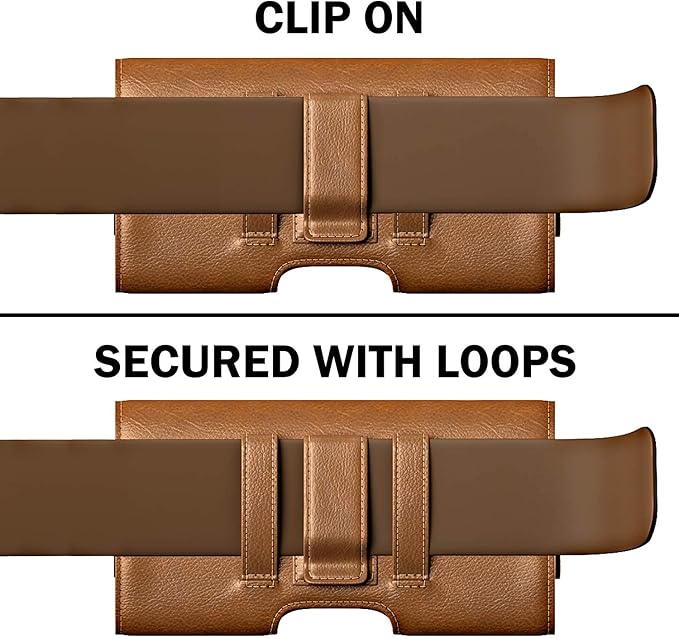 PiTau Holster for iPhone SE 8 7 6 6s, Cell Phone Belt Holder with Clip for Men, Fits Smartphone with Case On, Cellphone Cover with ID Card Pouch, Brown- Small