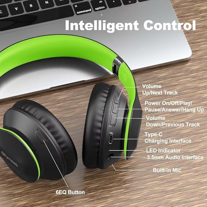 Wireless Bluetooth Headphones Over Ear, 65H Playtime HiFi Stereo Headset with Microphone and 6EQ Modes Foldable V5.3 Bluetooth Wireless Headphones for Travel Computer Laptop