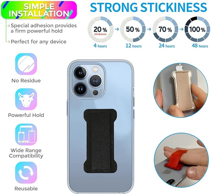 Phone Grip Holder for Hand, Universal Finger Strap Phone Holder, Finger Selfie Grip Compatible with Most Smartphones (Black Blue) -2Pack
