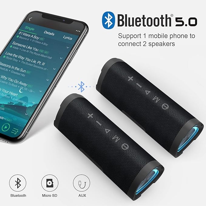 Vanzon Bluetooth Speakers, V40 Wireless Portable Bluetooth Speaker with IPX7 Waterproof, 24H Playtime, 24W Stereo Sound and TWS Dual Pairing, Suitable for Home/Party/Outdoor/Beach