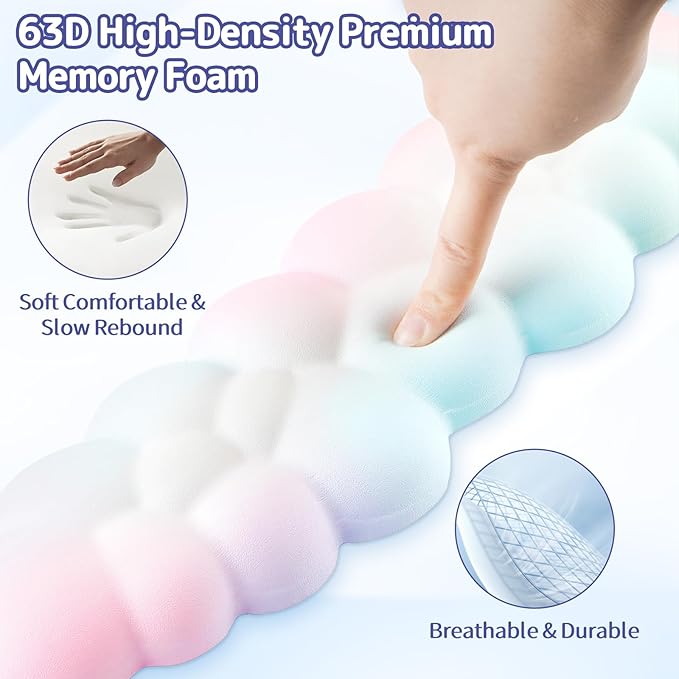 Cloud Wrist Rest Keyboard, Cloud Keyboard Wrist Pad Set with PU Leather Memory Foam, Cute Arm Rest for Palm Support, PC/Gaming Desk Accessories/Office Setup/Computer Hand Cushion - Rainbow