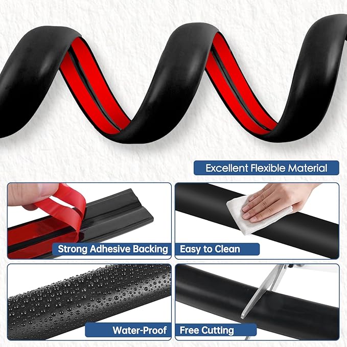 Floor Cord Cover for Wires on Floor Self Adhesive Cord Hider Floor Cable Management Wire Covers for Cords Protector Prevent Cable Trips Cord Cavity W 0.47" x H 0.27", Black, 10Ft