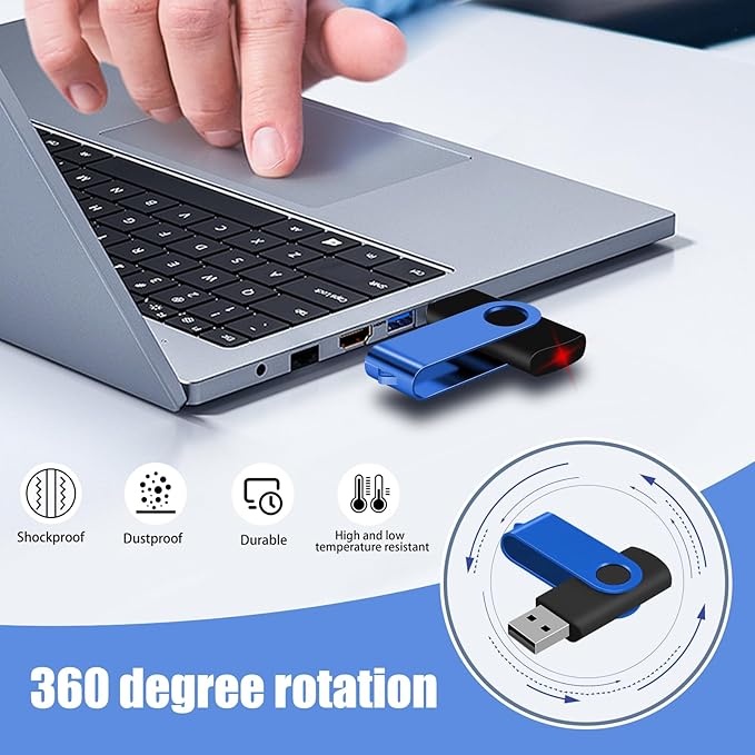 EASTBULL Flash Drive Bulk 32GB USB 20 Pack with Lanyards USB 2.0 Thumb Drive Bulk Memory Stick Swivel Pen Drive for Storage and Backup 32 GB 20 Pack, Blue