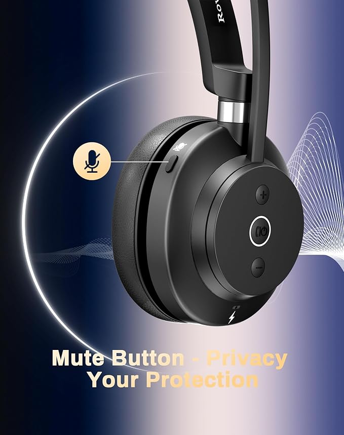 Wireless Headset with Mic for Work,Bluetooth Headphones for PC,Office,Call Center,Computer Headphones with Microphone 2.4Ghz USB Dongle & Bluetooth 5.3,Lightweight & Comfortable for Online Class,Home
