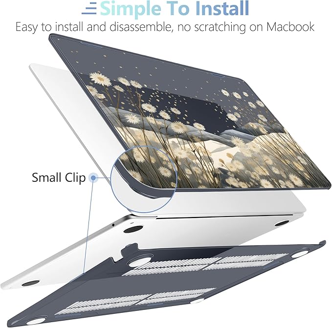 MEEgoodo Case for M4/M3/M2 MacBook Air 13.6 inch Case 2025 2024 2022, Fit Model A3240/A3113/A2681, Laptop Hard Shell with Keyboard Cover Compatible with MacBook Air 13 inch, Starry Wildflowers