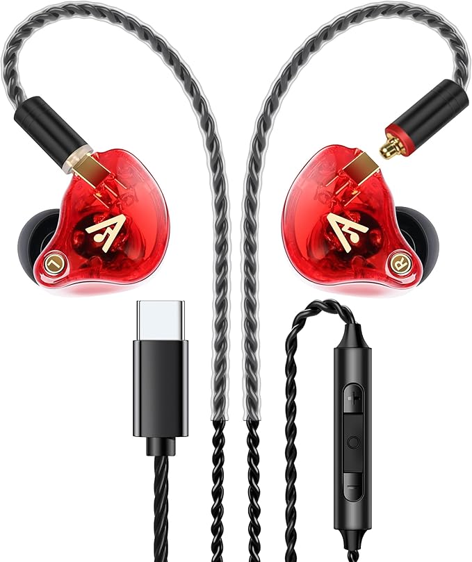 Vibes 202MC USB-C Wired Earbuds - HiFi in Ear Headphones - USBC for iPhone 16/15 - Noise-Isolating Ear Buds w/ Mic - Clear Sound, Deep Bass & Comfort-Fit Earphones - Silver Plated Cord, Carrying Case