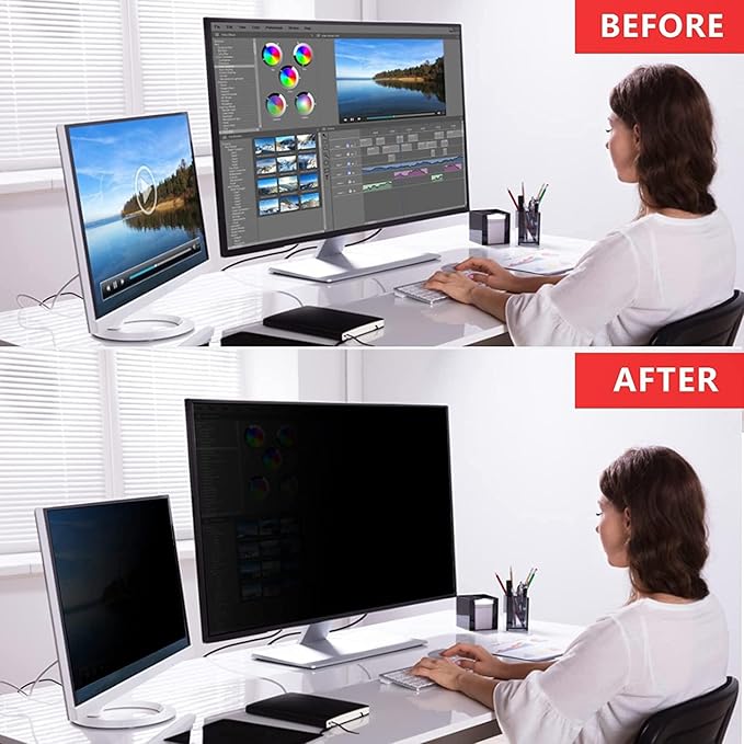 [2 Pack] Easges 23.8 Inch Computer Privacy Screen Filter for 16:9 Aspect Ratio, Eye Protection, Anti-Glare, Anti-Blue Light Computer Monitor Privacy Filter, Removable Anti-Scratch 23.8" Protector Film