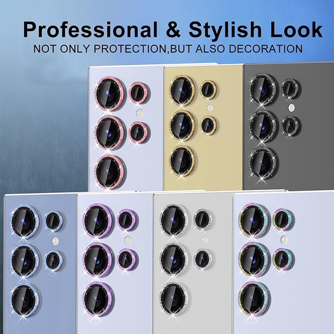 for Samsung Galaxy S25 Ultra Camera Lens Protector, Individual Metal Ring Tempered Glass Lens Cover, [Strong Adsorption] Scratch Resistant Ultra-Thin HD Clear Lens Cover,1 Set-Colorful Sparkly