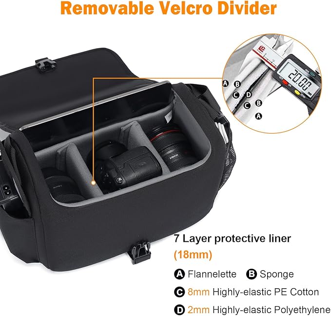 CADeN Camera Bag Case Shoulder Crossbody Bag Compatible for Nikon, Canon, Sony, DSLR SLR Mirrorless Cameras and Lenses (1.0 Black, Large)